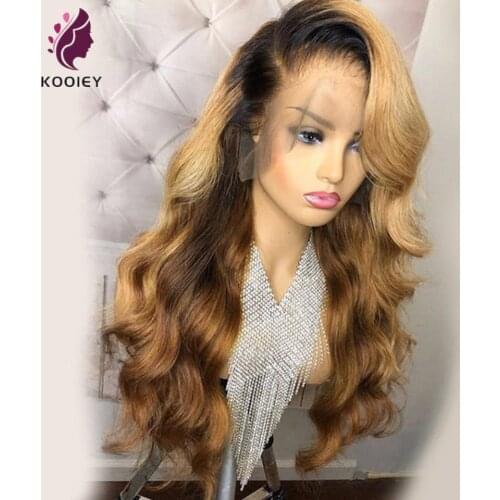 Body Wave Ombre 1B 27 Pre Plucked 13x4 Lace Front Human Hair Wigs Right Part Brazilian Remy Ombre Blonde Lace Front Wig