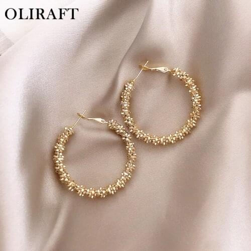 OLIRAFT 2021 Retro Alloy Metal Round Hoop Earrings for Women Fashion Gold Color Bohemian Jewelry Earrings Party Gift