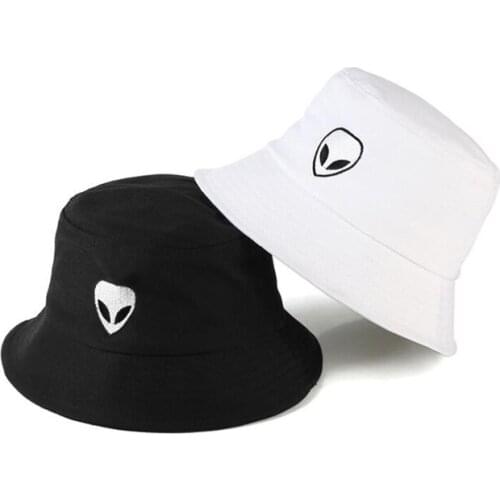 High quality 100% Cotton Black White Solid Alien Bucket Hat Unisex Men Women Summer Panama Fashion Cap Beach Sun Fishing Hat