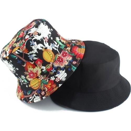 Harajuku Piranha Flower Bucket Hat Fishing Outdoor Fisherman Hat Reversible Hip Hop Caps Women Men Panama Floral Sun Hats