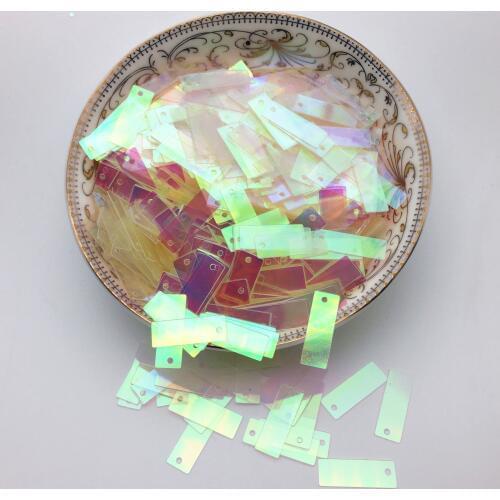 50g 6*19mm Rectangle Sequins Flat Paillettes 1 Hole Shoes Bags Garment Accessory Wedding Crafts DIY Transparent White AB