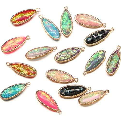 Natural Resin Pendants Necklace Waterdrop Shape Colorful Resin Charms For Jewelry Making DIY Earrings Gift
