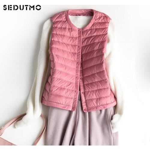 SEDUTMO Winter Ultra Light Womens Down Jackets Short Vest Duck Down Doat Puffer Jacket O-neck Waistcoat Autumn Parkas ED002