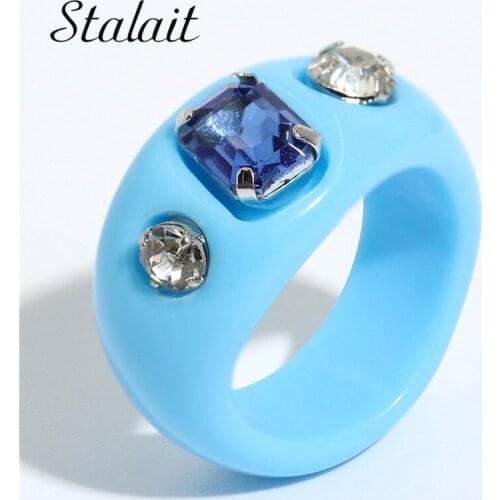 Romantic Style Personality Round Color Resin Rings Retro Mosaic Square Crystal Round Jewelry New Arrival Lucki Charm Ring