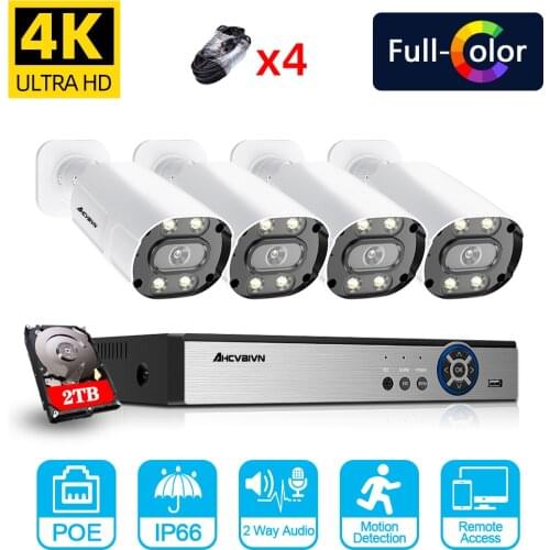 8MP CCTV Camera Security System Kit 4K 4CH POE NVR Kit Color Night Vision IP Camera Video Surveillance System Set 4Channel XMEYE