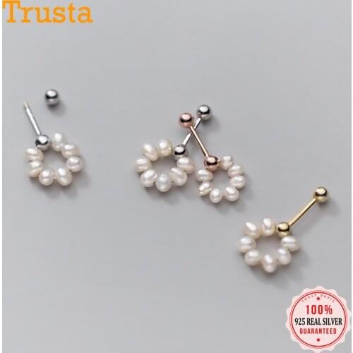 TrustDavis Real 925 Sterling Silver Fashion Sweet Pearl Screw Charm Stud Earrings For Women Wedding Party Fine Jewelry DB081