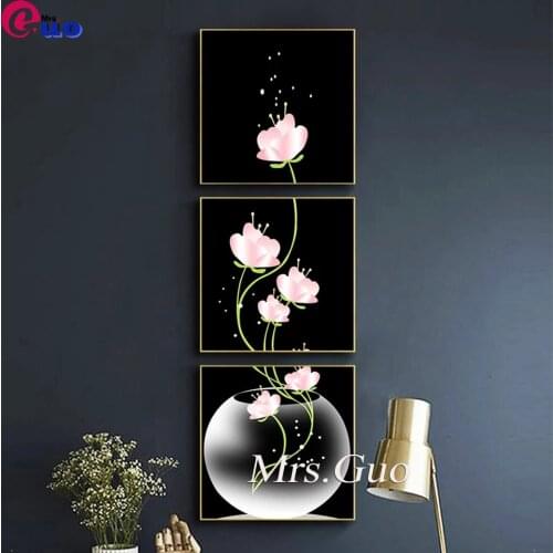 Vertical 3 Pieces Wall Art Diamond Painting Triptych Flowers Cross Stitch Nordic Hallway Decoration Maison Home Decor