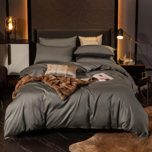 High Quality Dark Grey Nordic Solid Egyptian Cotton Linens Twin Queen King Size Luxury Bedding Set Family Set Duvet Cover Set