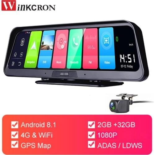 12 Inch IPS 4G Rearview Mirror Car DVR Camera GPS Android 8.1 FHD 1080P Dash Cam Video Recorder ADAS Parking Monitoring DVR Cam
