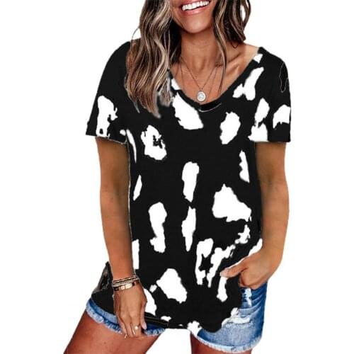 2021 Summer Women Tshirt Fashion V Neck Leopard Printed T-Shirt Loose Casual Tops Female sexy Streetwear oversized T-shirt 2021