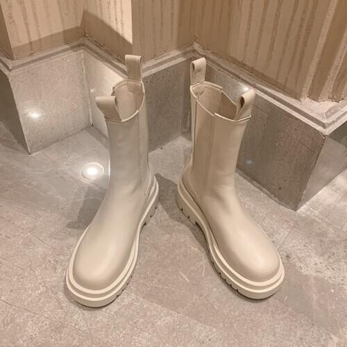 SKLFGXZY Women Boots Genuine Leather Chelsea Boots Non-Slip Female Boots The New Fashion Black White