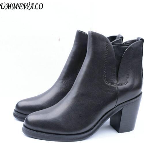 UMMEWALO Boots Women Genuine Leather High Heel Boots Qualiy Pointed Toe Shoes Ladies Casual Autumn Winter Shoes botines mujer