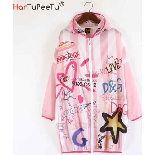 Women Pink Cover Ups Summer 2021 Funny Graffiti Beach Tops Super Thin and Light Hooded Jacket Zipper Oversize Loose Outwear