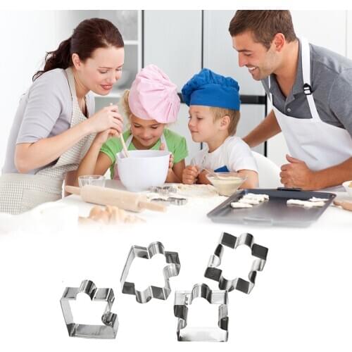 1PCS Stainless Steel DIY Stamp Puzzle Christmas Cookie Shape Cutter Childlike Cute Dessert Baking Pan Cake Mold Fudge Knife