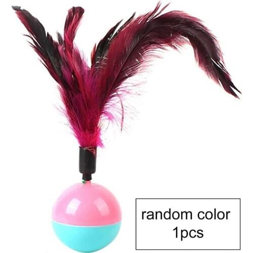 1PC Faux Feather Ball Kitten Chasing Toy Cat Toy Interactive Cat Tumbler Toy Kitten Scratching Toy Pet Supplies Random Color