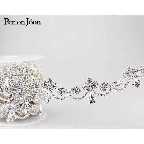 1 yard silver array flower crown crystal rhinestone trim crystal decorative metal chain clothing accessories ML088