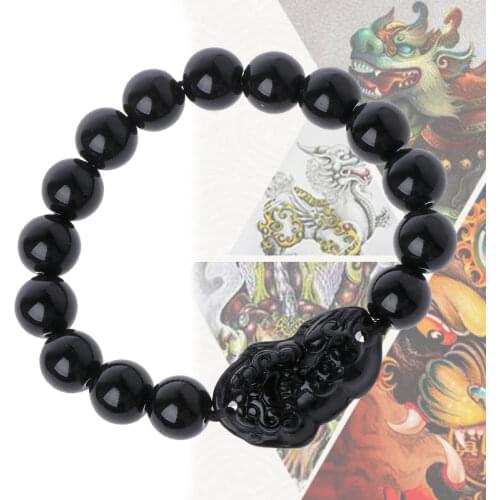 10MM Black Feng Shui Obsidian Stone Wealth Pi Xiu Bracelet Attract Good Luck & Wealth