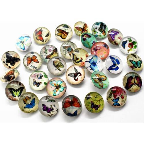 Newest 10pcs/lot pretty butterfly Snap Buttons Charms 18mm Animal Print Glass Buttons Fit DIY Snap Bracelets&Bangle Jewelry