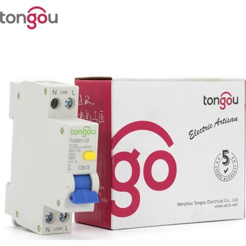 18mm RCBO ELCB 32A 30ma 1P+N Residual current Circuit breaker with over current and Leakage protection