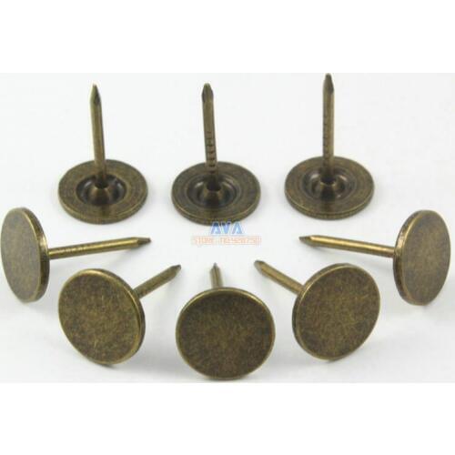 200 Antique Brass Pieces Flat Head Upholstery Tacks Nails 11x17mm