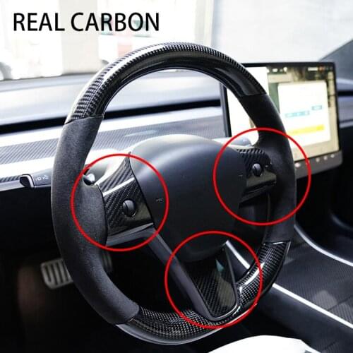 3pcs Real Carbon Fiber Model Y Steering Wheel Patch Decoration For Tesla Model 3 Model3 Interior Modified Accessories