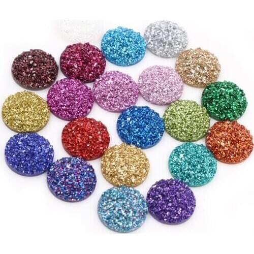 40pcs/lot 8mm 10mm 12mm Mix Colors Druzy Natural Stone Convex Flatback Resin Cabochons DIY Jewelry Making Accessories Supplies