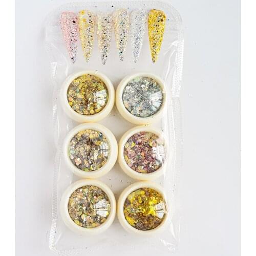 6box/Set Holographic Hexagon Shape Mixed Chunky Nail Glitter, Neon Sequins Charm Laser Sparkly Flakes Slices Manicure Glitters