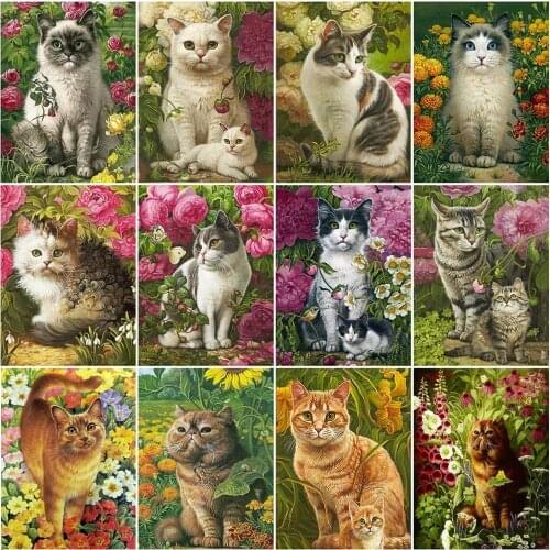 5D DIY Diamond Painting Cat Flower Full Square Round Diamond Embroidery Animals Sale Cross Stitch Rhinestone Art Home Decor