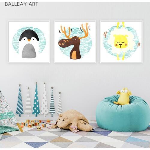 BALLEAY ART Canvas Poster And Prints Nodic Cartoon Canvas Painting For Living Room Wall Paintings Decorative Pictures Wall Decor
