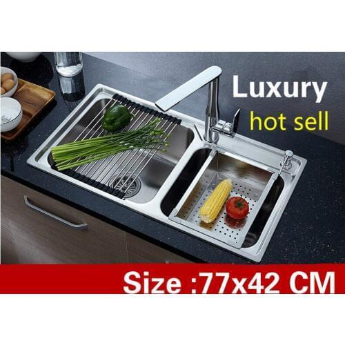 Free shipping Apartment vogue kitchen double groove sink luxury 304 stainless steel standard hot sell 770x420 MM