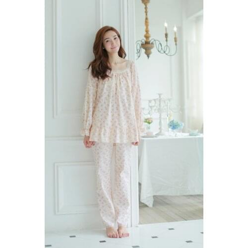 Free Shipping 2015 New Autumn Womens Floral Pajamas Pants Set Lace Decoration Sleepwear Home Cloth pijamas femininos verao