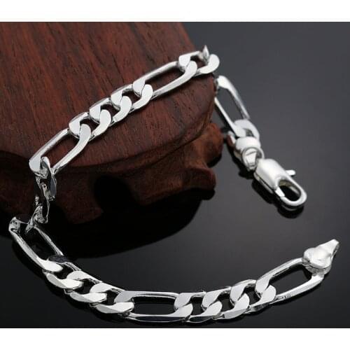 Noble 925 sterling silver wild 6MM flat sideways chain for women man Bracelets Wedding party Christmas Gifts fashion Jewelry