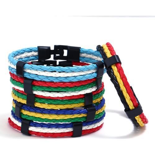 2020 New Russia Spain France Germany 16 Country National Flag Black Leather Bracelets For Men Women Sports Football Fans Jewelry