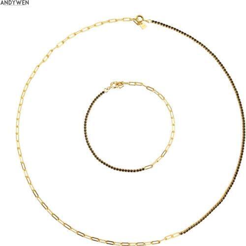 ANDYWEN 925 Sterling Silver Geometric Chain Choker Horoscope Necklace Fine Party European Resizable Zircon CZ Jewelry Rock Punk