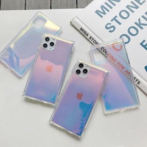 Ottwn Luxury Aurora Square Phone Case For iPhone 12 Pro Max 11 Pro Max X XR XS Max 7 8 Plus SE 2020 Solid Clear Soft TPU Cover