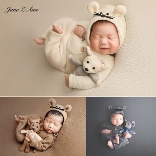 Jane Z Ann Mouse Photography Clothing Suit Newborn Baby photo props hat+clothes+doll baby shower gift