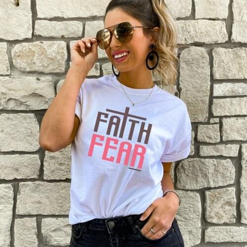 Retro Faith Over Fear Colored Print T-shirt Women Scripture Christian Bible Tshirt Casual Unisex Inspirational Quotes Tops Tees