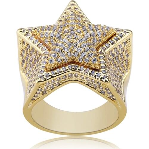 Hip Hop Bling Star Iced Out Copper Full Rhinestone Cz Zircon Ring Luxury Ring For Women Men Jewelry Dropshipping 7-11Size