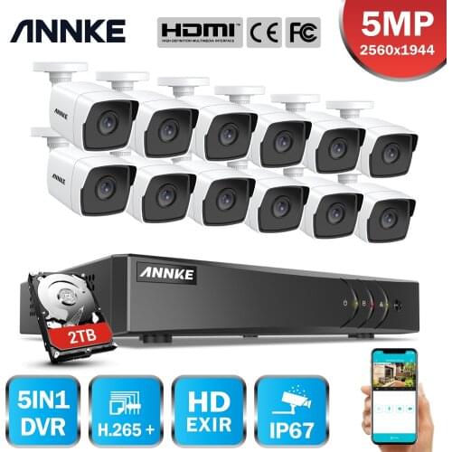 ANNKE 16CH 5MP Lite Ultra HD CCTV Camera System 5IN1 H.265+ DVR With 12PCS 5MP Weatherproof White Security Surveillance CCTV Kit