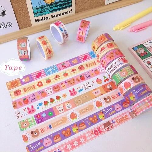 Yisuremia New 1PC 15mm x 3M Cartoon Bear Washi Masking Tape Journal Scrapbook Diary Decorative Adhesive Tape Kawaii Stationery