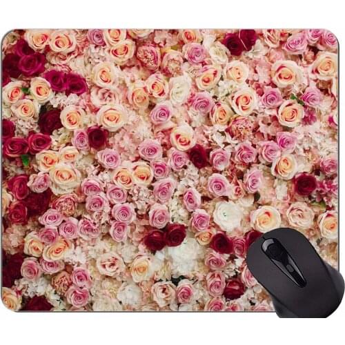 Mouse Pad Non-Skid Natural Rubber Rectangle Mouse Pads,White Flower Rose Flower -Stitched Edges