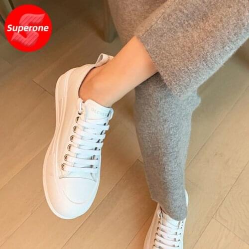 Superone Real Leather Flats Shoes Women Fashion Cross Strap Sneakers Casual Daily Shoes Round Toe Lady New Footwear Size 34-39