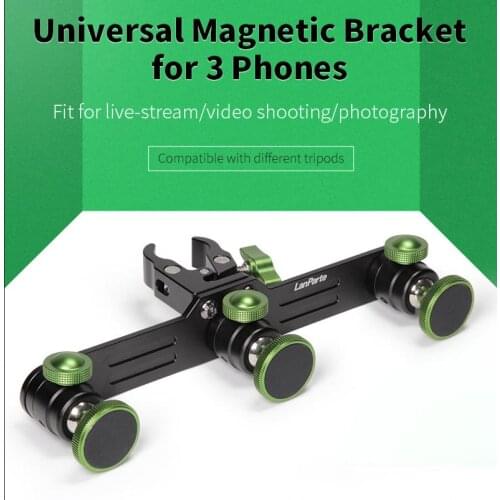 Lanparte Magnetic Live Stream Holder Clamp with Crab Clamp for 3 Phones for Different Tripod