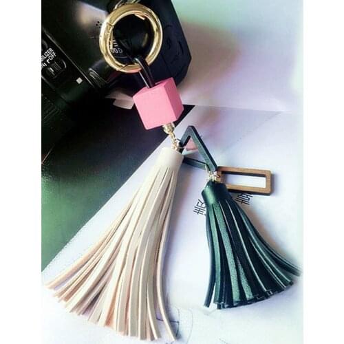 Fashion Leather Tassels Key Chain With Two Tassels with Wooden Accessory For Car Keychain Bag Key Ring Jewelry EH875
