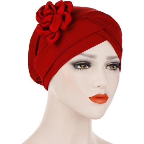 Muslim Women Stretch Cross Flower Turban Hat Cancer Chemotherapy Chemo Beanies Caps Headwrap Hijab Hair Cover Accessories