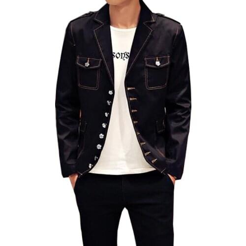 New Sale Spring Fashion Brand Men Blazers Slim Fit Motorcycle Cowboy Mens Denim Blue Jeans Suit Jacket Blazer Suit Men