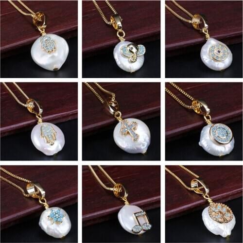 Mint ice blue cubic zircon cz paved multiple charm freshwater pearl beads dainty gold pendant choker necklaces collier for women
