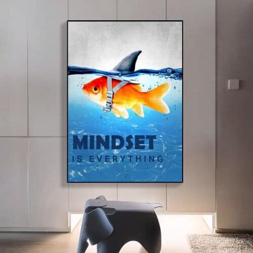 Wall Art Canvas Painting Printed Home Decor Mindset Is Everything Shark Fish Pictures Motivational Nordic Poster For Living Room