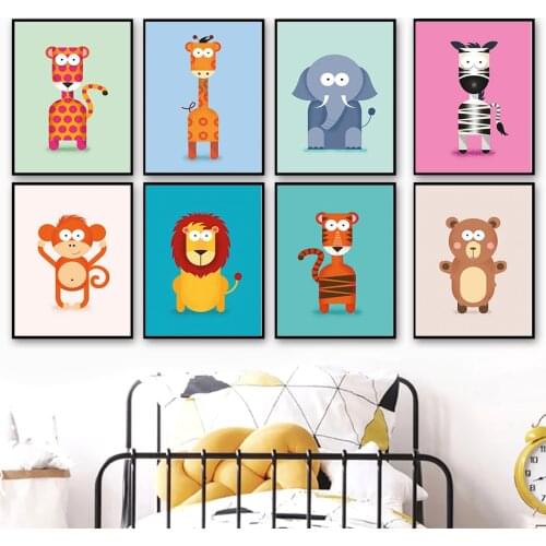 Jungle Animals Elephant Giraffe Lion Tiger Bear Nordic Posters And Prints Wall Art Canvas Painting Wall Pictures Kids Room Decor