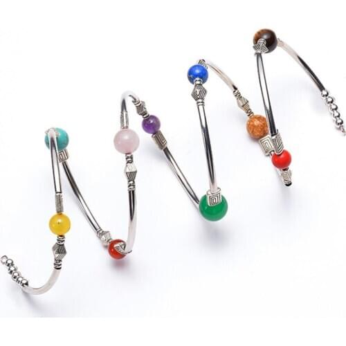 Natural 10MM Round Stone 12MM Onyx Cystal Multi-Circle Wrap Bracelet Seven Chakra Multilayer Stretchable Bangle For Woman Gift